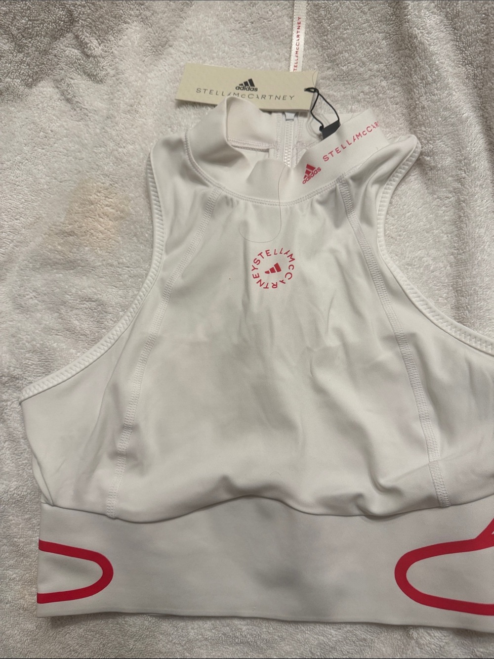 Adidas by Stella McCartney White Crop Sports Tank with Pink Accents